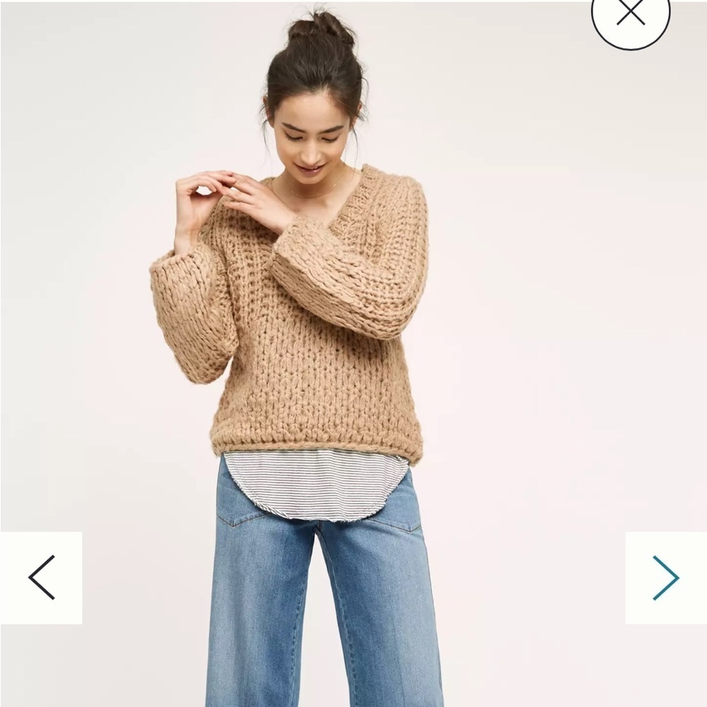 Anthropologie Moon River Delaney Sweater Pullover Chunky Knit Tan Sz XS - Picture 2 of 14